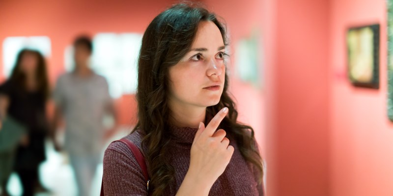 Woman in art gallery