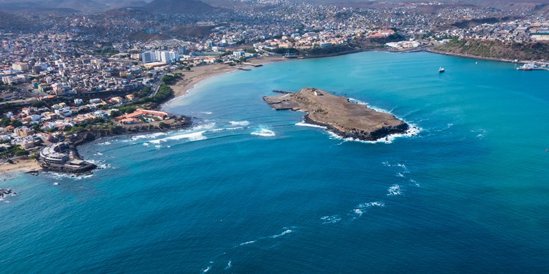 Aerial view of Praia city in Santiago - Capital of Cape Verde Islands - Cabo Verde