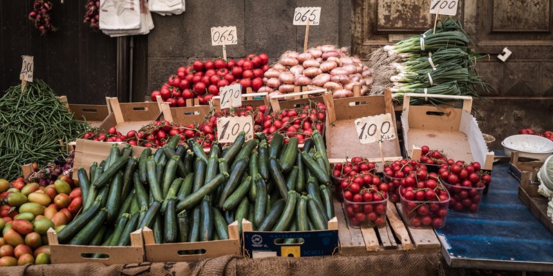 Market stand with vegetables