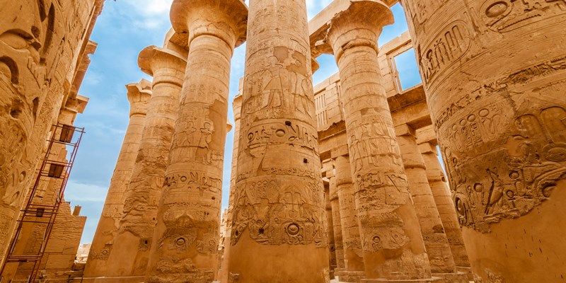 Great Hypostyle Hall and clouds at the Temples of Karnak (ancient Thebes). Luxor, Egypt