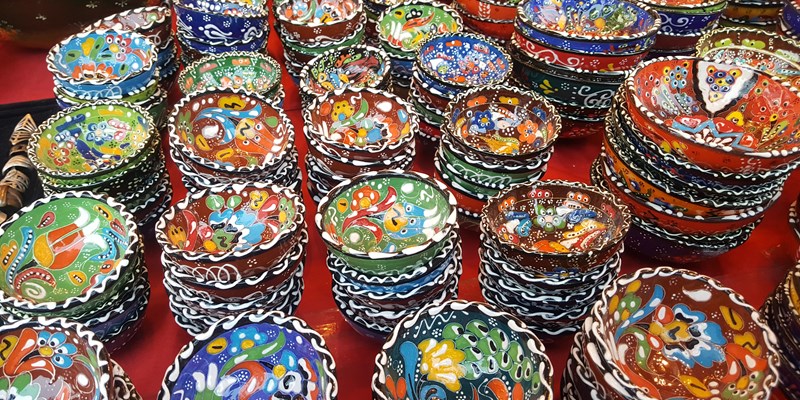 Turkish colorful porcelain bowls are a show of beautiful craftsmanship. - Image